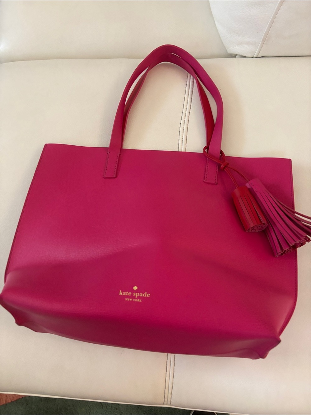 kate spade Hot Pink Leather Tote with Tassel Charm